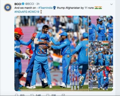 the Board of Control for Cricket in India (BCCI) took to their official Twitter handle and described it as a thumping win.