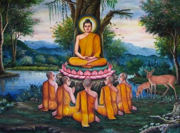 Buddha's preaching of his First Sermon, the Dhammacakkappavattana Sutta, to the five ascetics took place at the ‘Deer Park', near Benares, on an Esala poya day thereby inaugurating his public ministry.